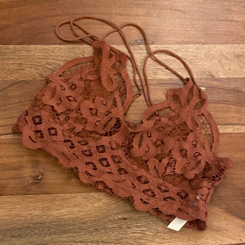 Free People decorative lace bra in rust color